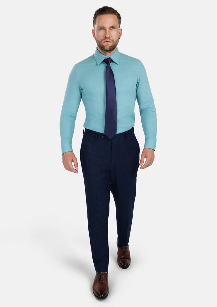 Deep Blue Flannel Windowpane Pants - SARTORO