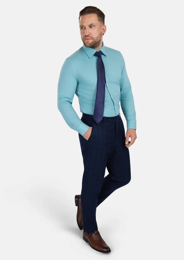 Deep Blue Flannel Windowpane Pants - SARTORO