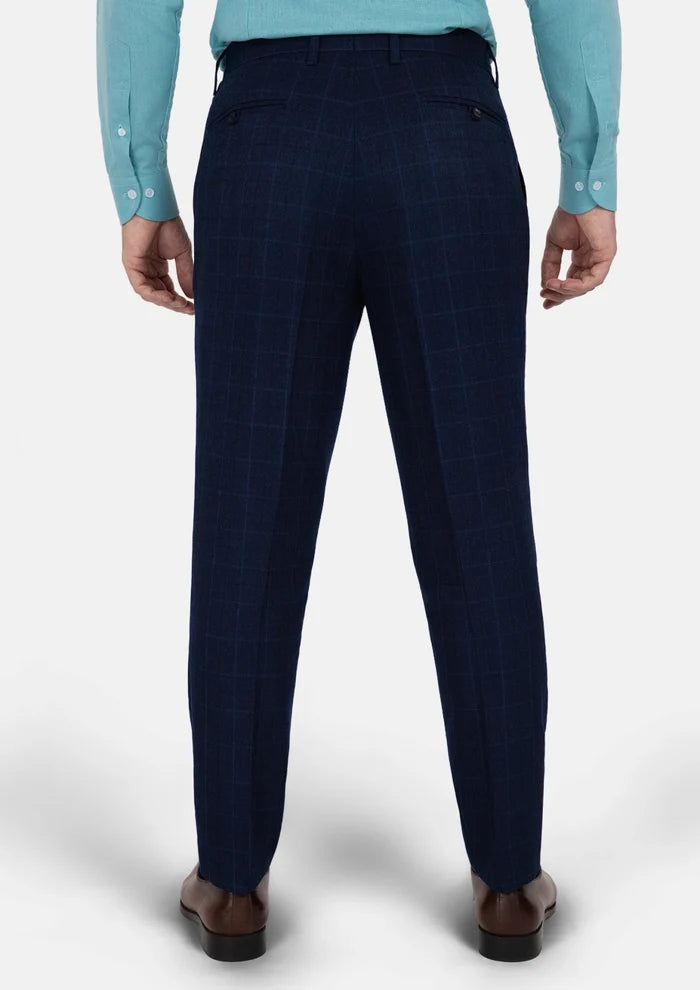 Deep Blue Flannel Windowpane Pants - SARTORO