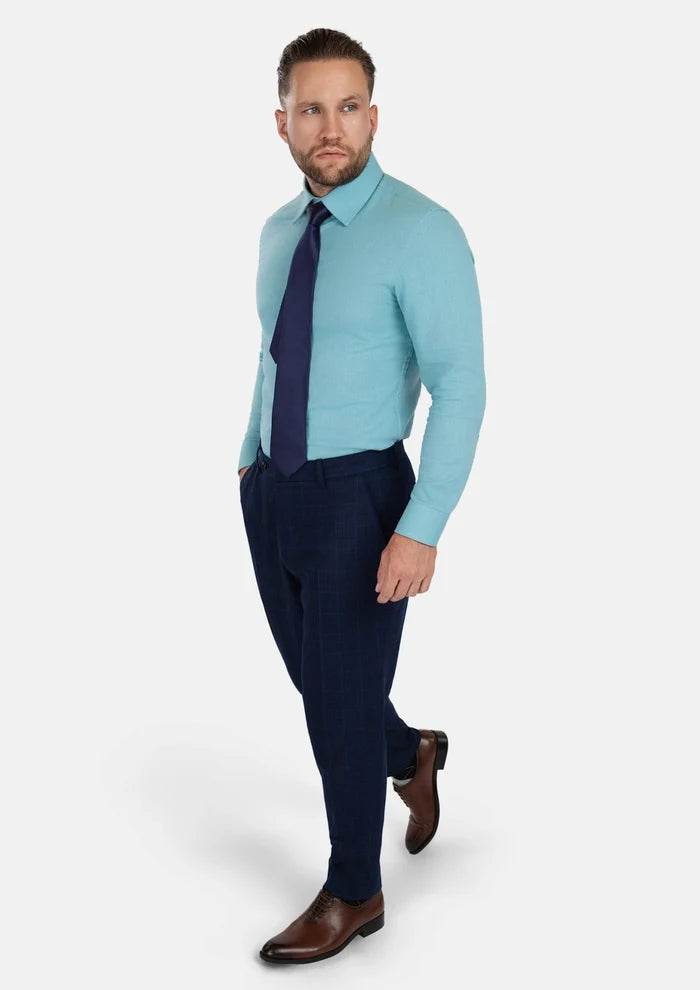 Deep Blue Flannel Windowpane Pants - SARTORO