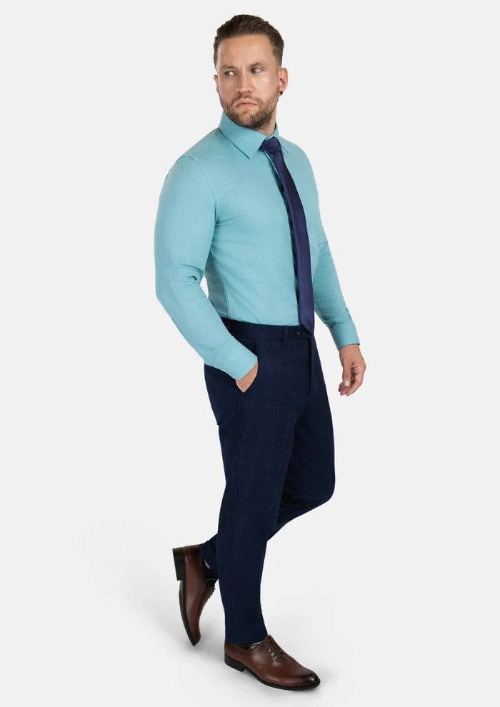 Deep Blue Flannel Windowpane Pants - SARTORO