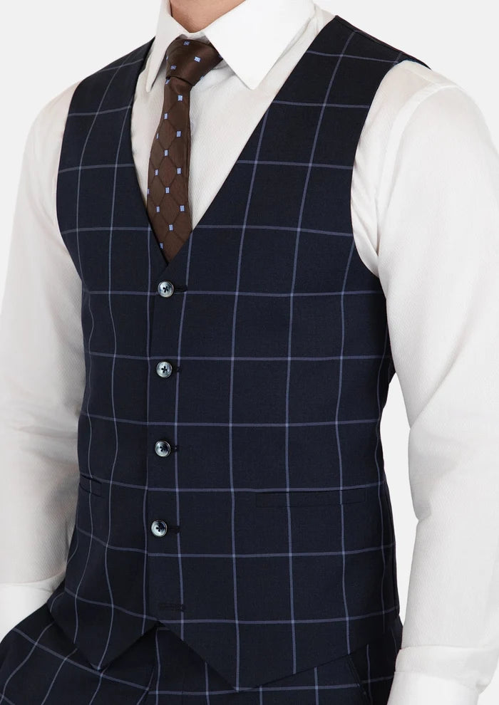 Deep Navy Windowpane Vest - SARTORO