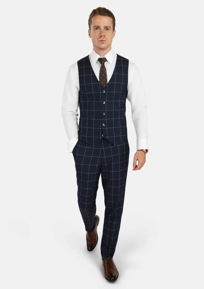 Deep Navy Windowpane Vest - SARTORO