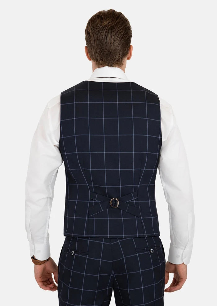 Deep Navy Windowpane Vest - SARTORO