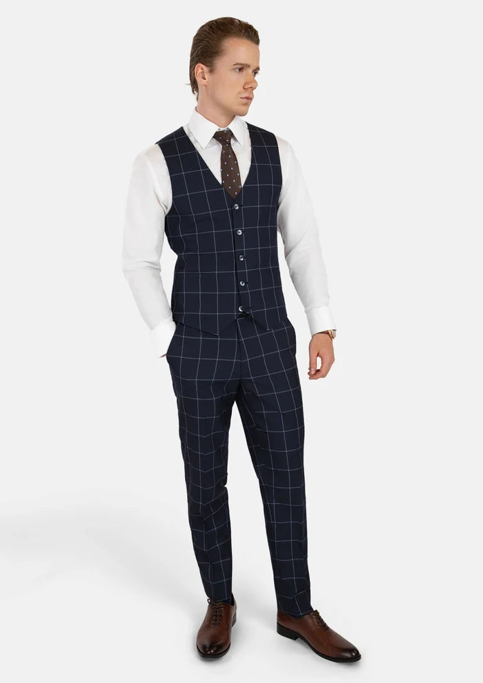 Deep Navy Windowpane Vest - SARTORO