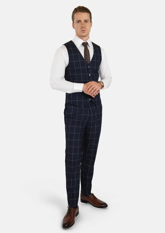 Deep Navy Windowpane Vest - SARTORO