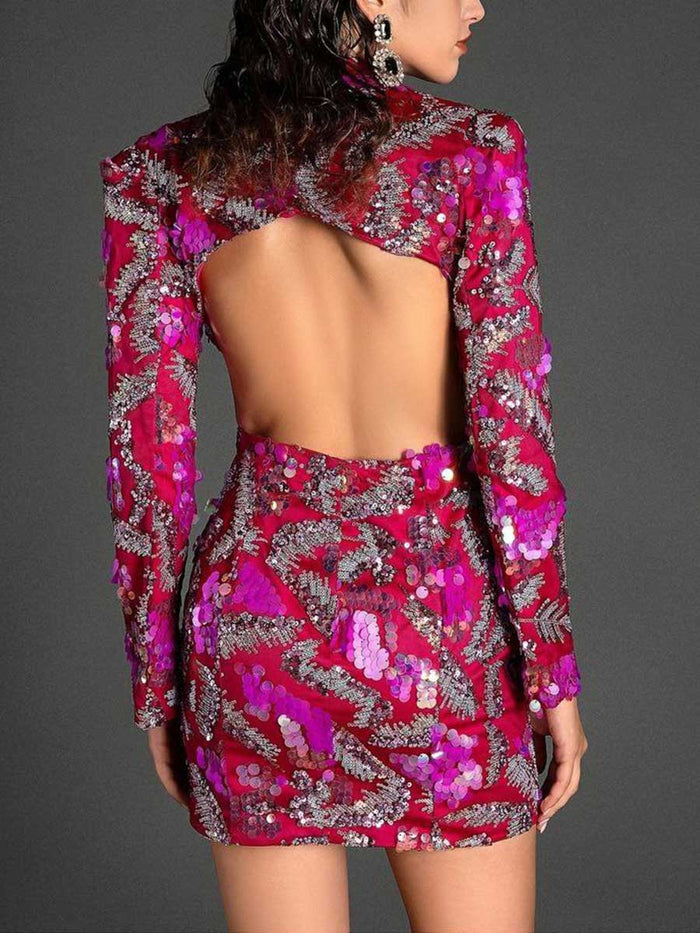 Deep V Backless Sequin Blazer Bodycon Dress