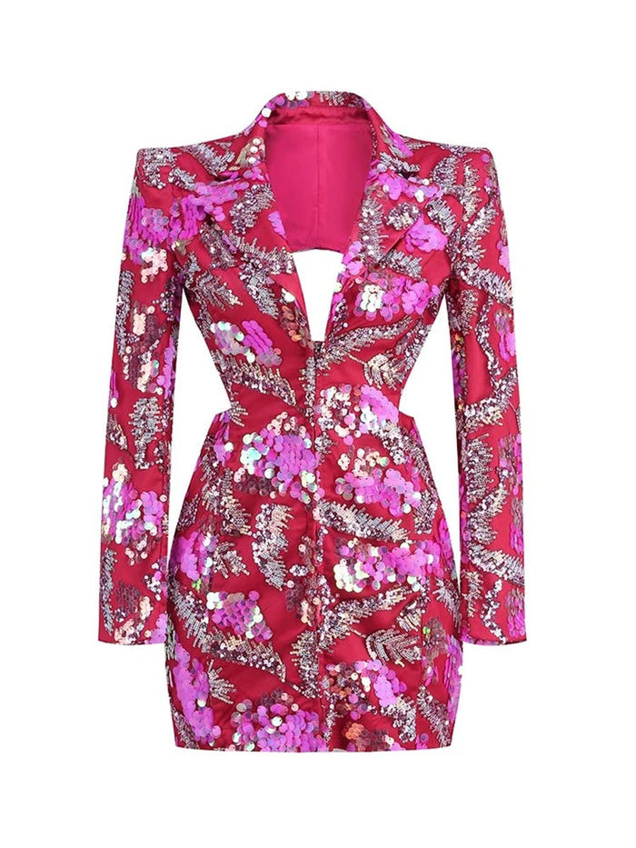Deep V Backless Sequin Blazer Bodycon Dress