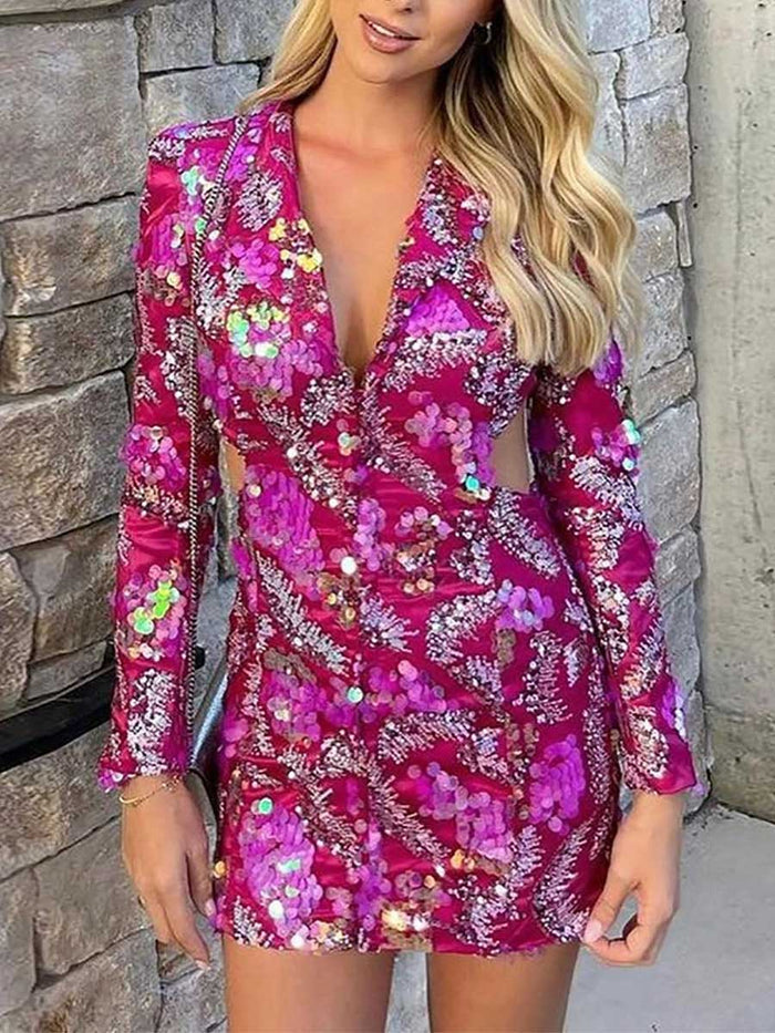 Deep V Backless Sequin Blazer Bodycon Dress