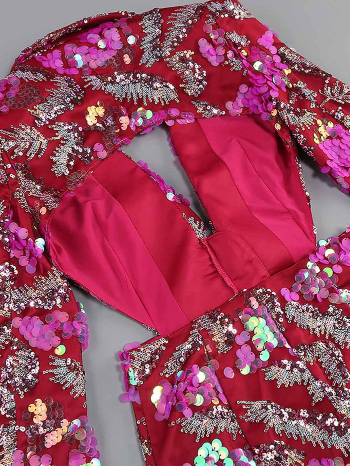 Deep V Backless Sequin Blazer Bodycon Dress