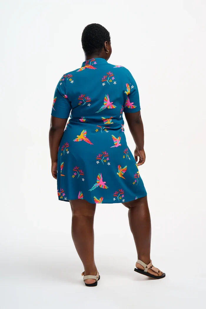 Dessie Shirt Dress (Teal Rainbow Parrots)