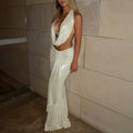 Diamante Straps Fringe Halter Top Sash Maxi Skirt 2pcs Set-Gray Pre Order