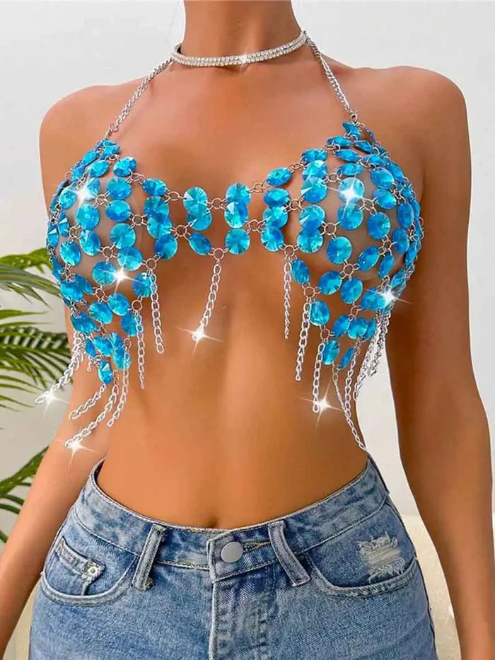 Disco Blue Sequined Bra Top