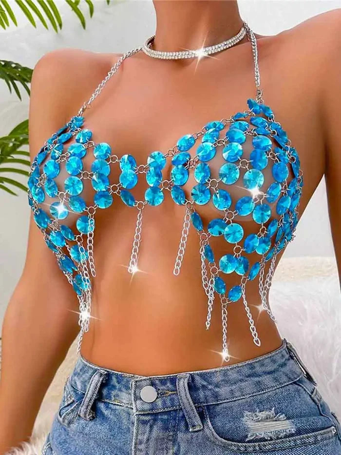 Disco Blue Sequined Bra Top