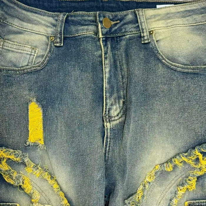 Distressed  Flared  Fringed Stretch Jeans