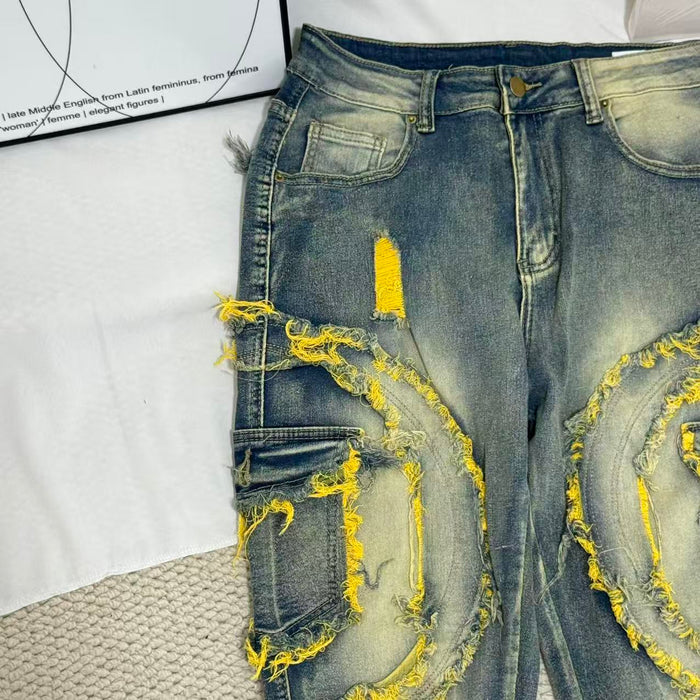 Distressed  Flared  Fringed Stretch Jeans