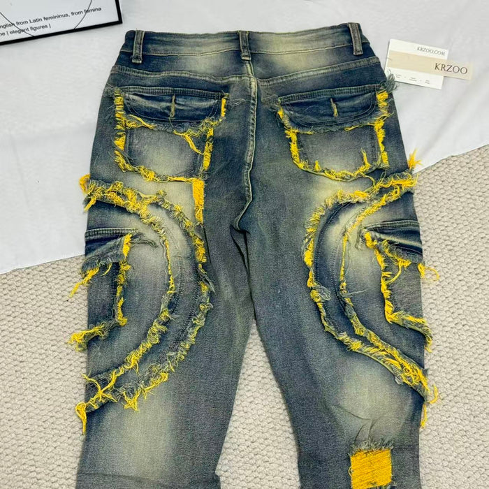 Distressed  Flared  Fringed Stretch Jeans
