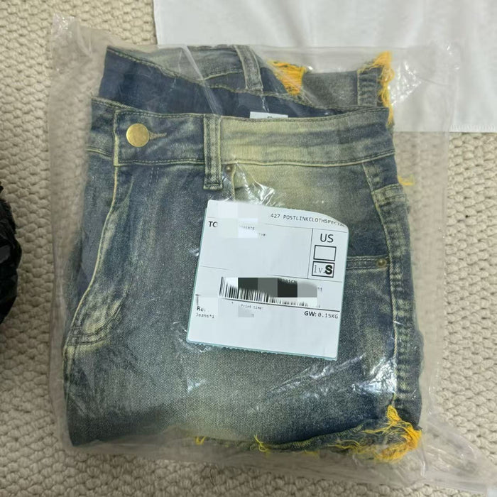 Distressed  Flared  Fringed Stretch Jeans