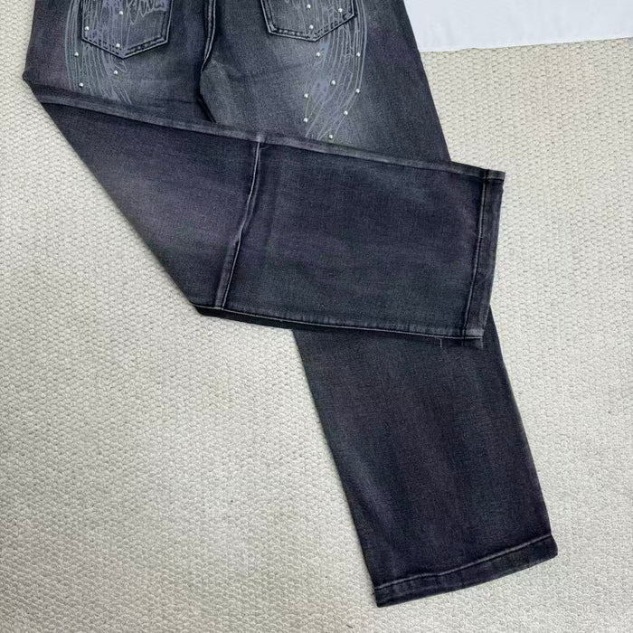 Distressed Gradient Wing Print Wide-Leg Pants
