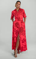 Dove Maxi Shirt Dress (Red Leopard Floral)