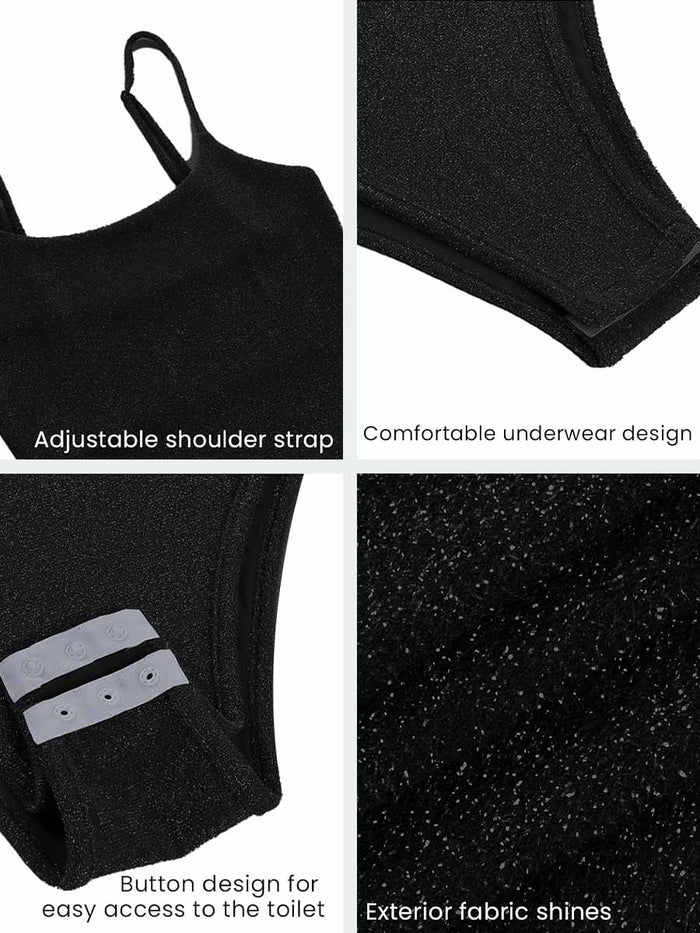 Elastic Tummy Control Sleeveless Black Bodysuit Sequin