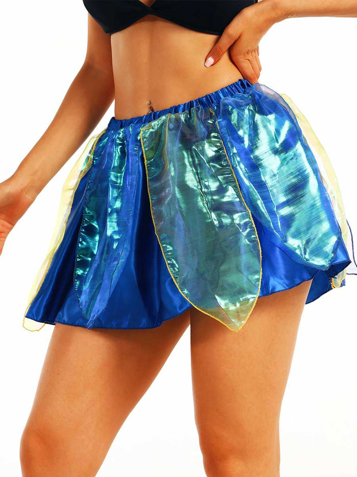 Electric Blue Reflective Leaf Double-Layer Dance Skirt