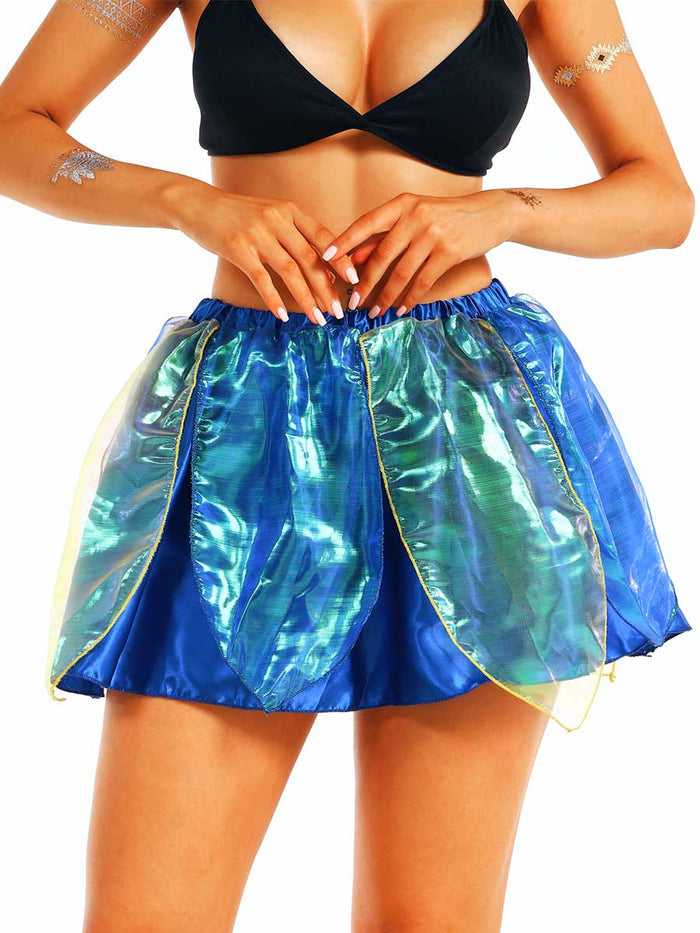 Electric Blue Reflective Leaf Double-Layer Dance Skirt