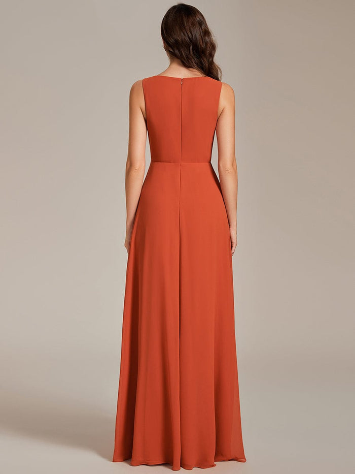 Elegant Floral Applique Sleeveless Chiffon Formal Gown