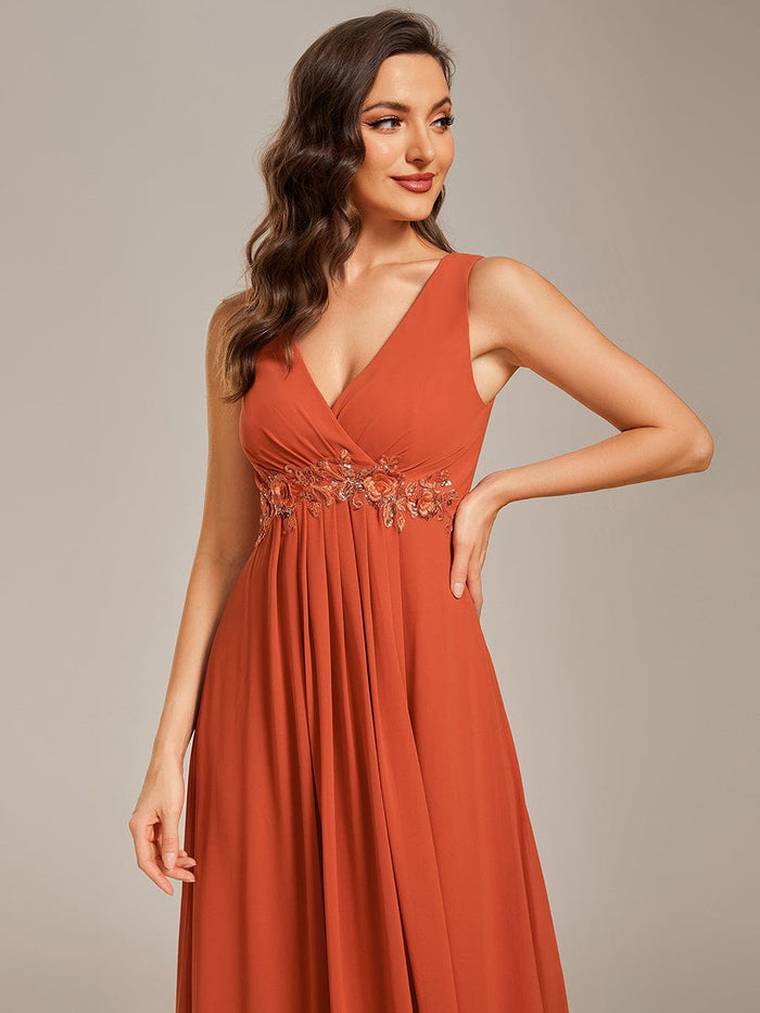 Elegant Floral Applique Sleeveless Chiffon Formal Gown