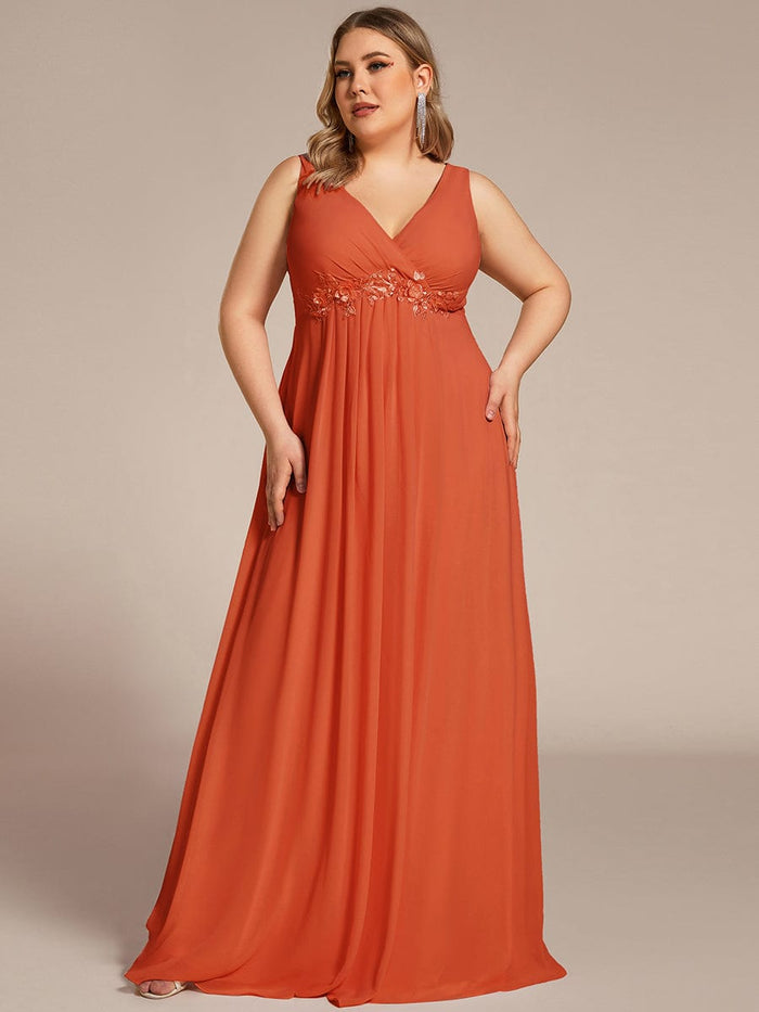 Elegant Floral Applique Sleeveless Chiffon Formal Gown