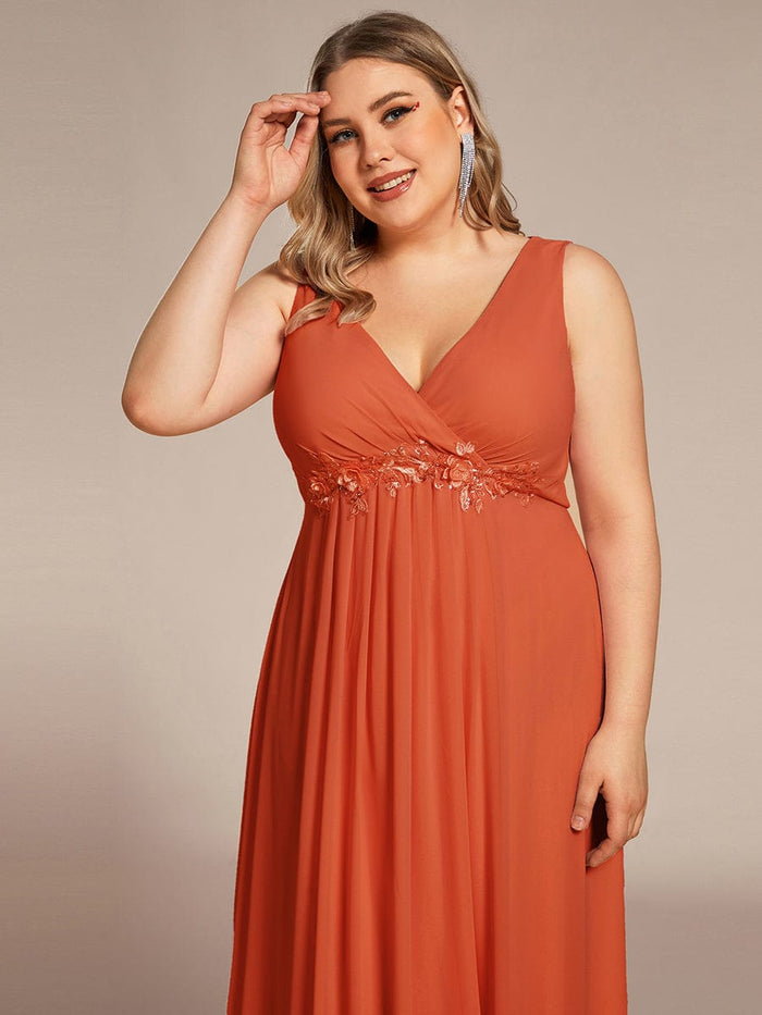 Elegant Floral Applique Sleeveless Chiffon Formal Gown