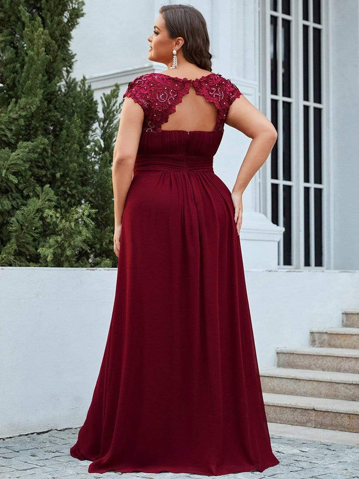 Elegant Lace Cap Sleeve Plus Size Bridesmaid Gown