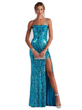 Elegant Off-Shoulder Sequin Slit Evening Party Gown