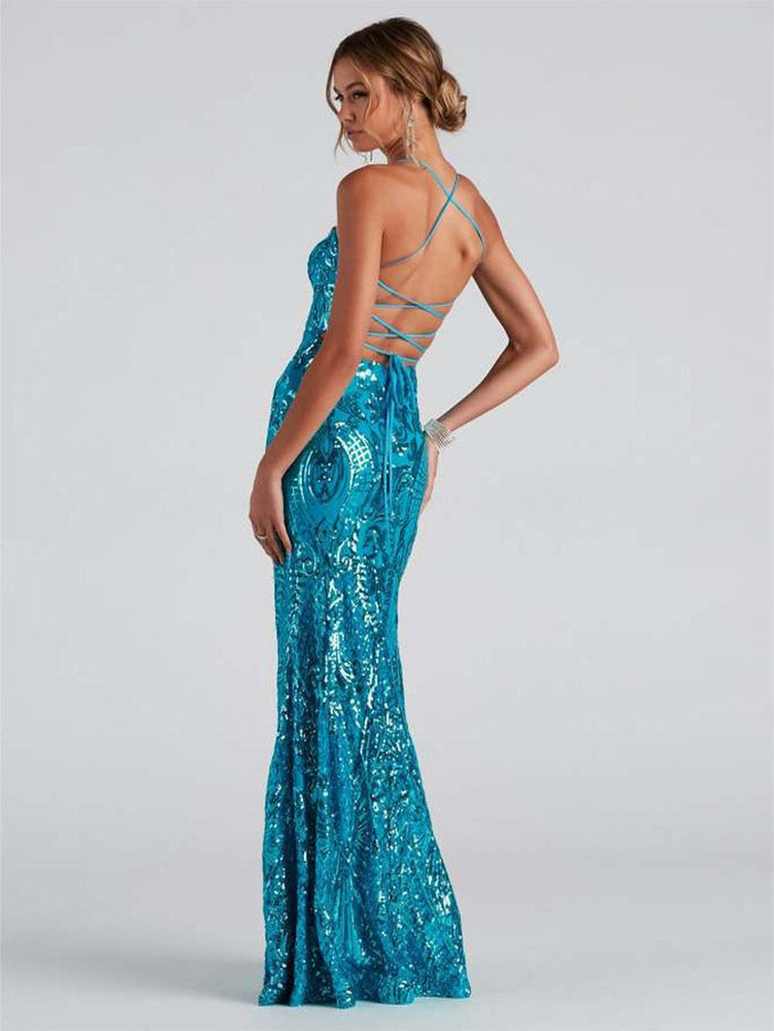Elegant Off-Shoulder Sequin Slit Evening Party Gown