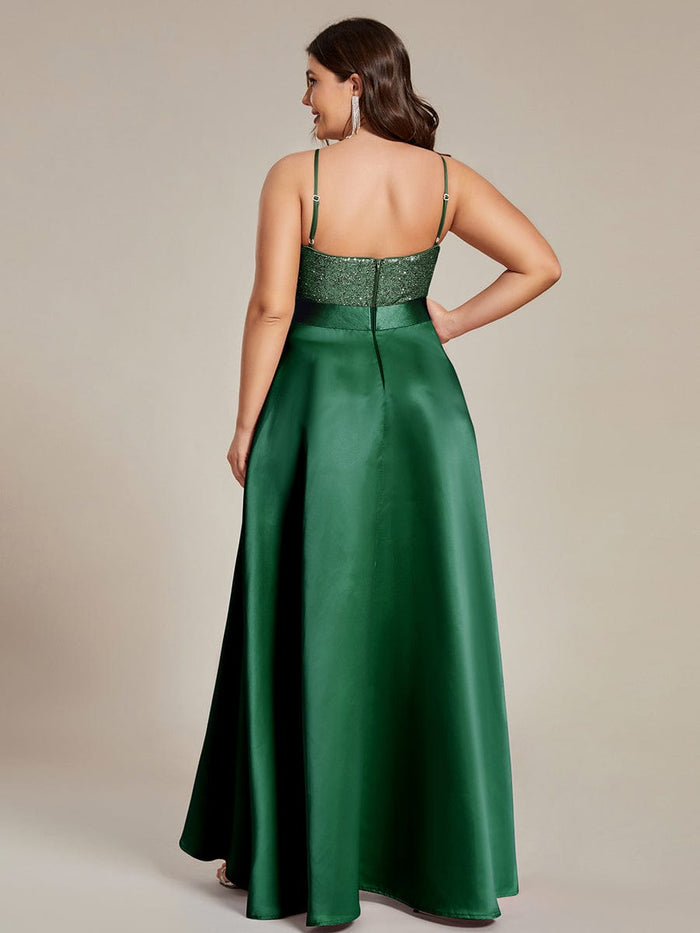 Elegant Sequin Embellished High Low Plus Size Evening Dress