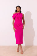 Eleni Drape Midi Dress (Fuchsia Pink)
