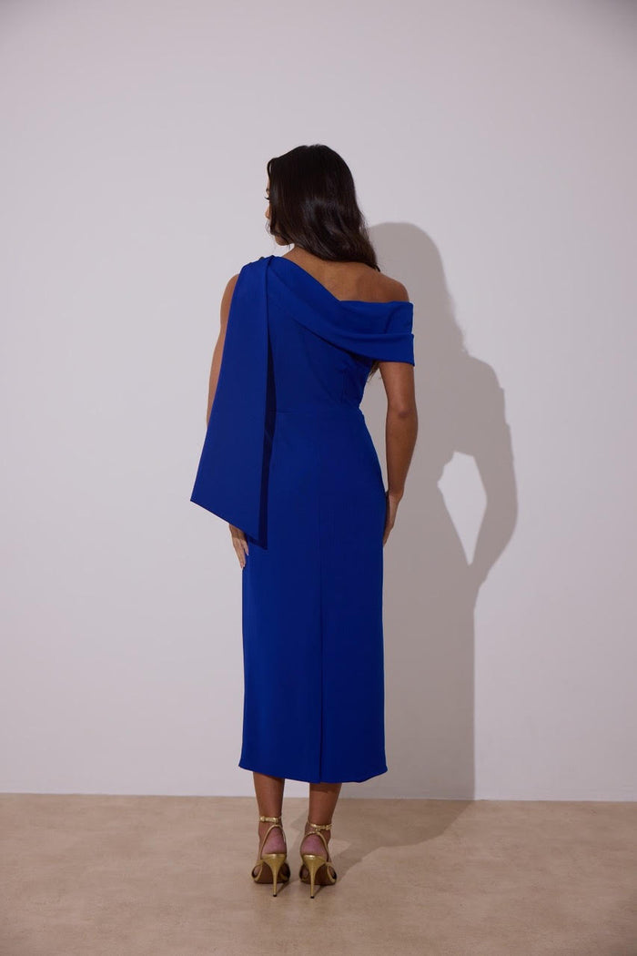 Eleni Drape Midi Dress (Royal Blue)