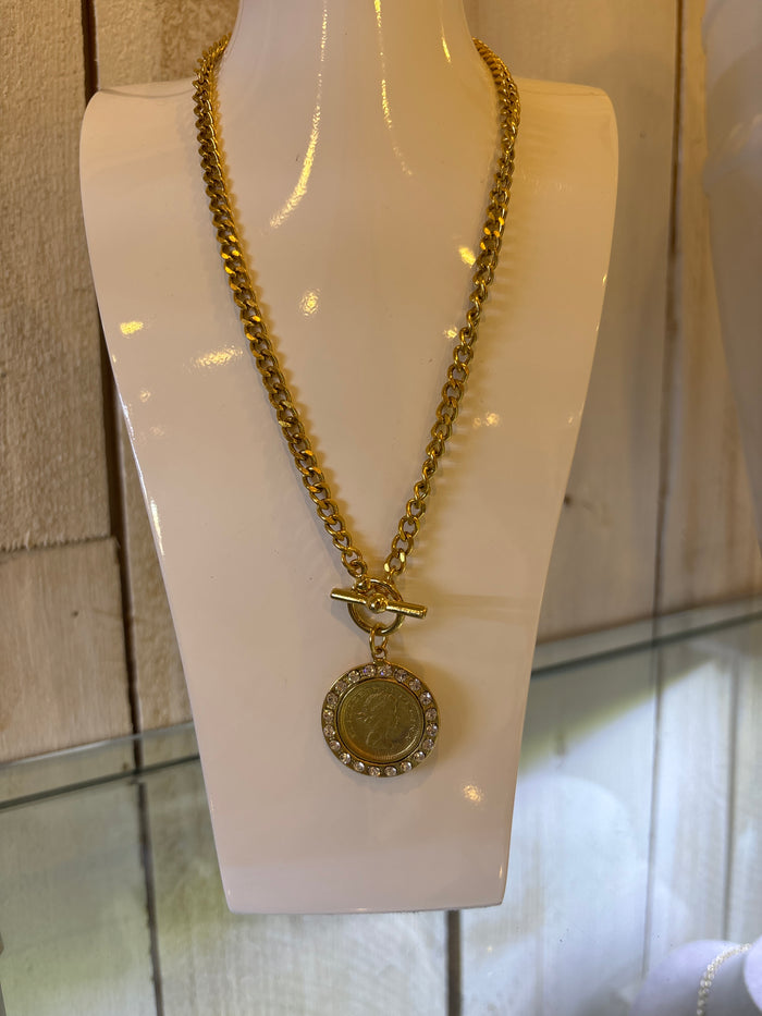 Elizabeth II Diamond Coin Pendant Necklace