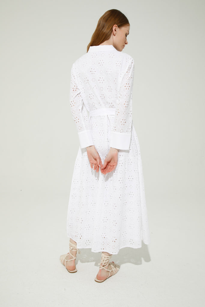 Elysa Broderie Anglaise Shirt Dress (White)