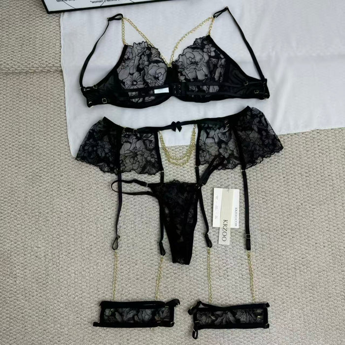 Embroidered lace lingerie set