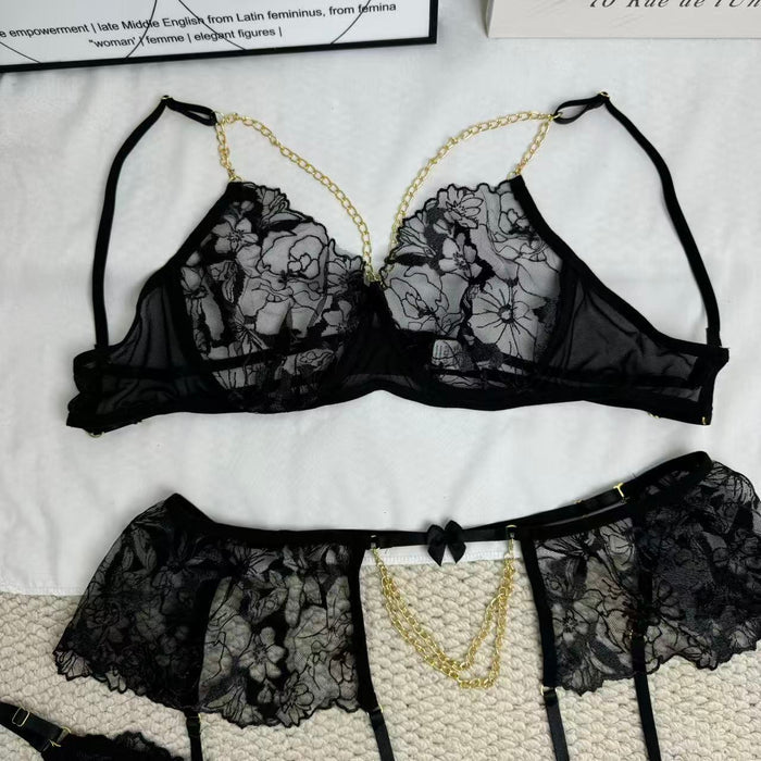 Embroidered lace lingerie set