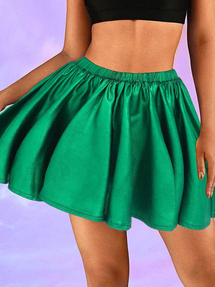 Emerald Green Satin A-Line Skirt