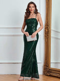 Emerald Green Spaghetti Strap Sequin Party Maxi Dress