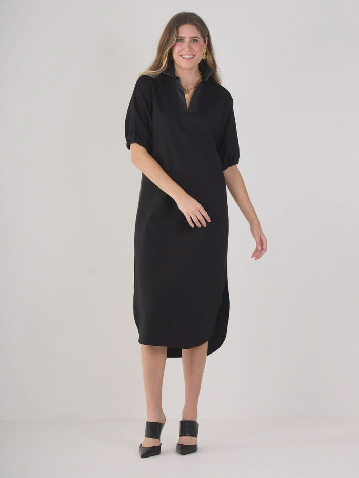 Emily McCarthy Poppy Caftan Dress in Jet Black Ponte