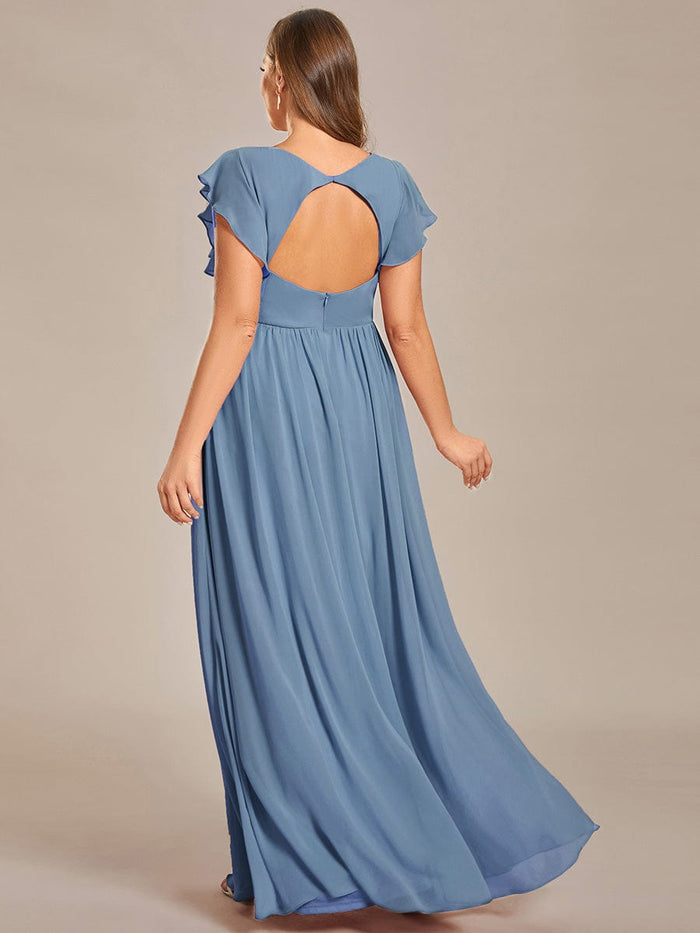 Enchanting Chiffon Bridesmaid Gown with Back Cutout and Ruffles