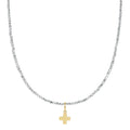 enewton 17" Choker Bright Silver Faceted Hematite 2mm Signature Cross Gold Charm