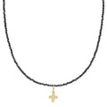 enewton 17" Choker Faceted Hematite 2mm Signature Cross Gold Charm