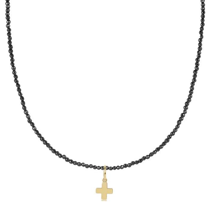 enewton 17" Choker Faceted Hematite 2mm Signature Cross Gold Charm
