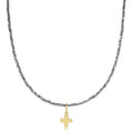 enewton 17" Choker Silver Faceted Hematite 2mm Signature Cross Gold Charm