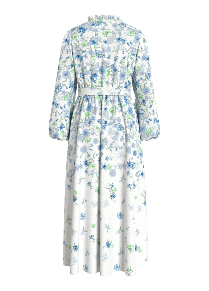 Erin Midi Dress (Snow White/Blue Flower)